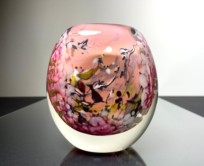 Maxence Parot - Vase - Vase unique Opaline couleurs et Or - Verre