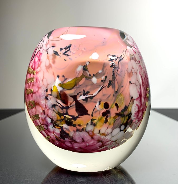 Maxence Parot - Vase - Vase unique Opaline couleurs et Or - Verre