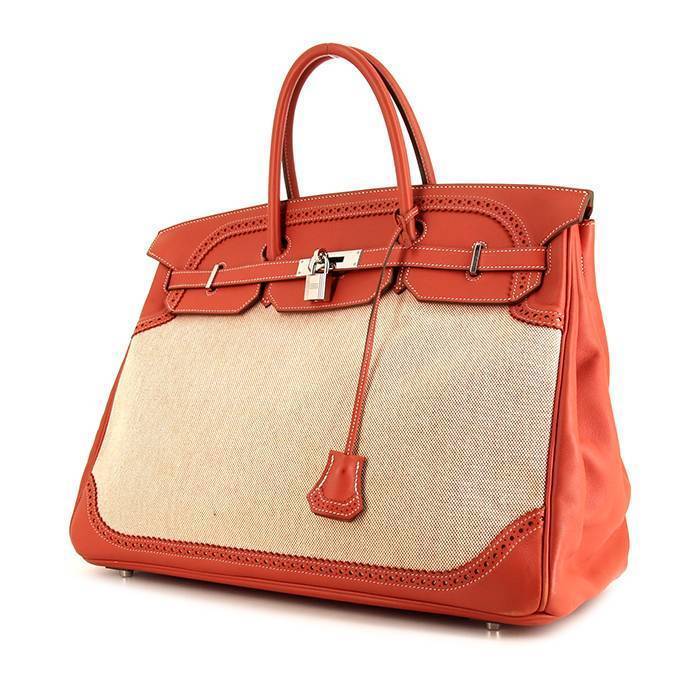 Sac Hermès Birkin Ghillies 40 cm en cuir Sanguine et toile beige, 2013