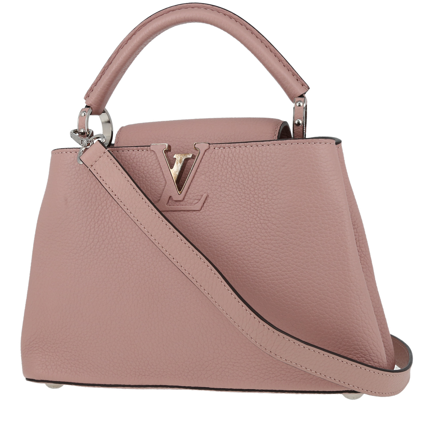 Sac à main Louis Vuitton Capucines BB en cuir grainé rose