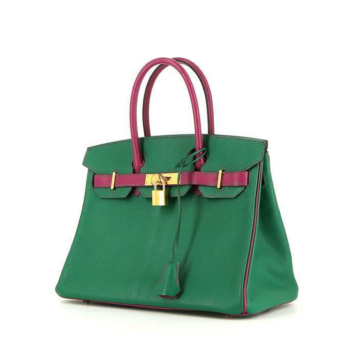 Sac Hermès Birkin 30 cm en cuir chèvre vert et fuchsia, garniture dorée, 2018