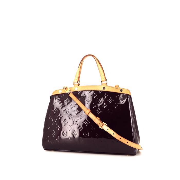 Sac à main Louis Vuitton Brea en cuir verni violet et cuir naturel