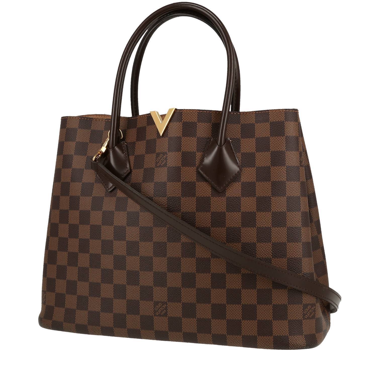 Sac à main Louis Vuitton Kensington en toile damier ébène et cuir