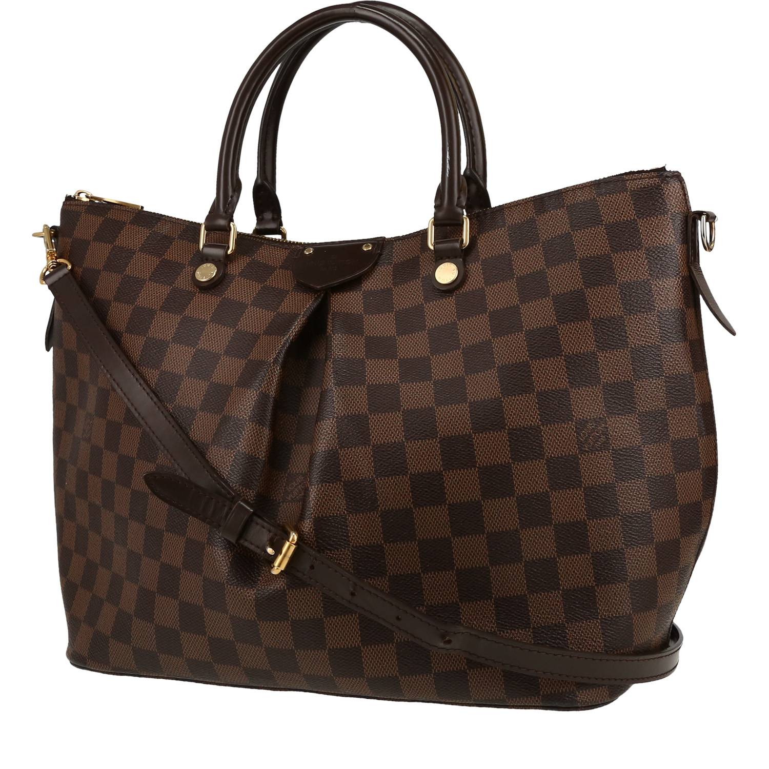 Sac à main Louis Vuitton Siena en toile damier ébène et cuir