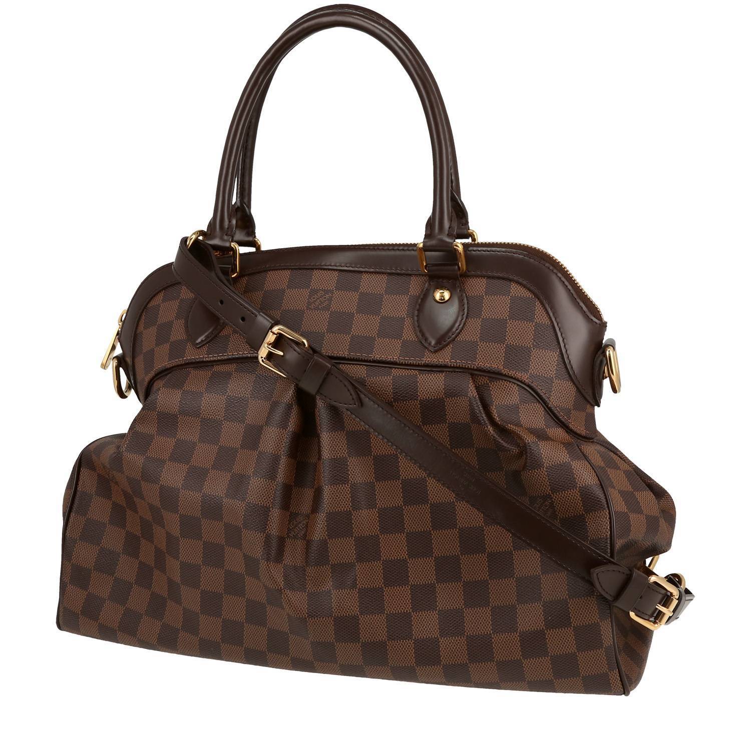 Sac à main Louis Vuitton Trevi en toile damier ébène et cuir