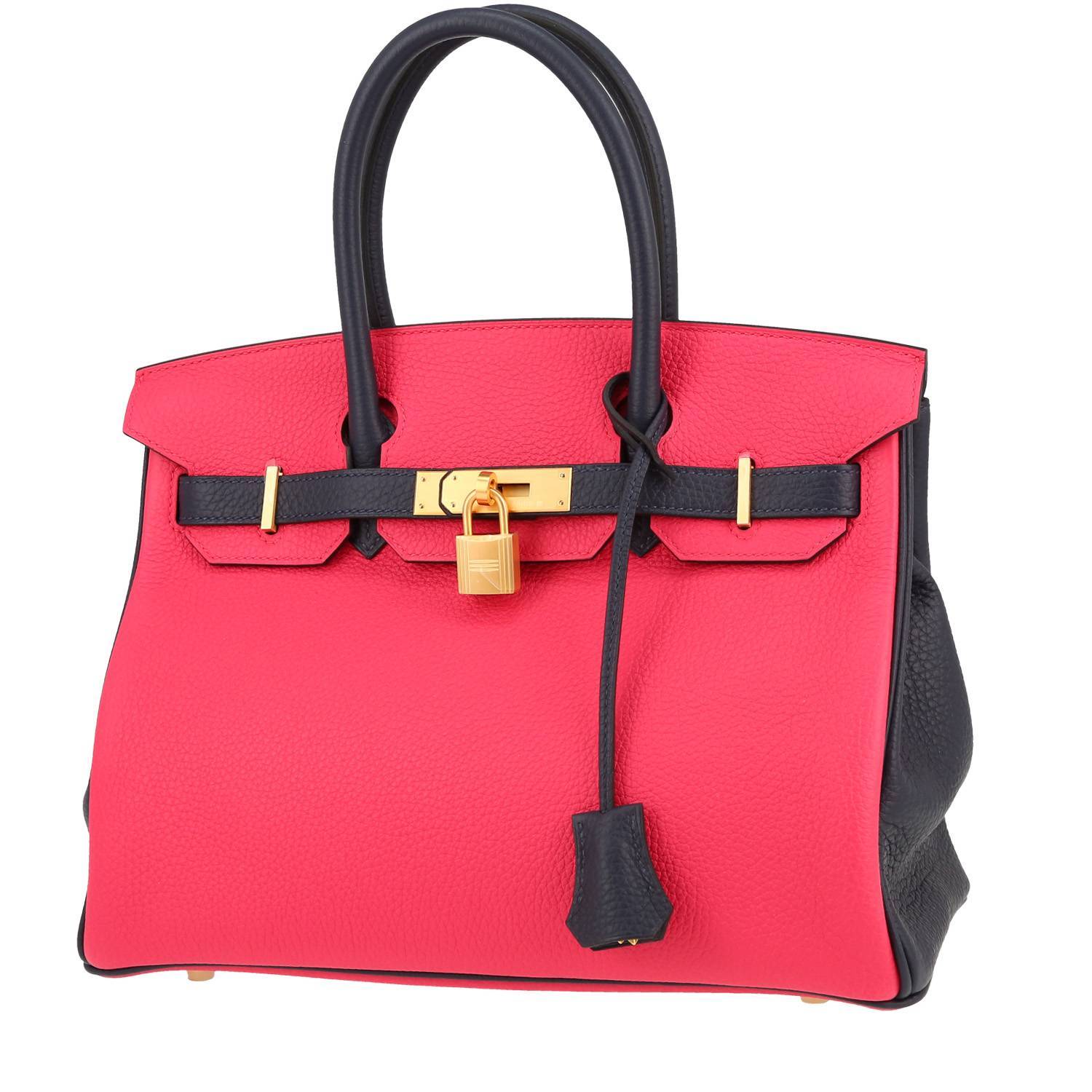 Hermès Birkin 30 cm en cuir taurillon clémence Rose Extrême & Bleu Nuit – 2023