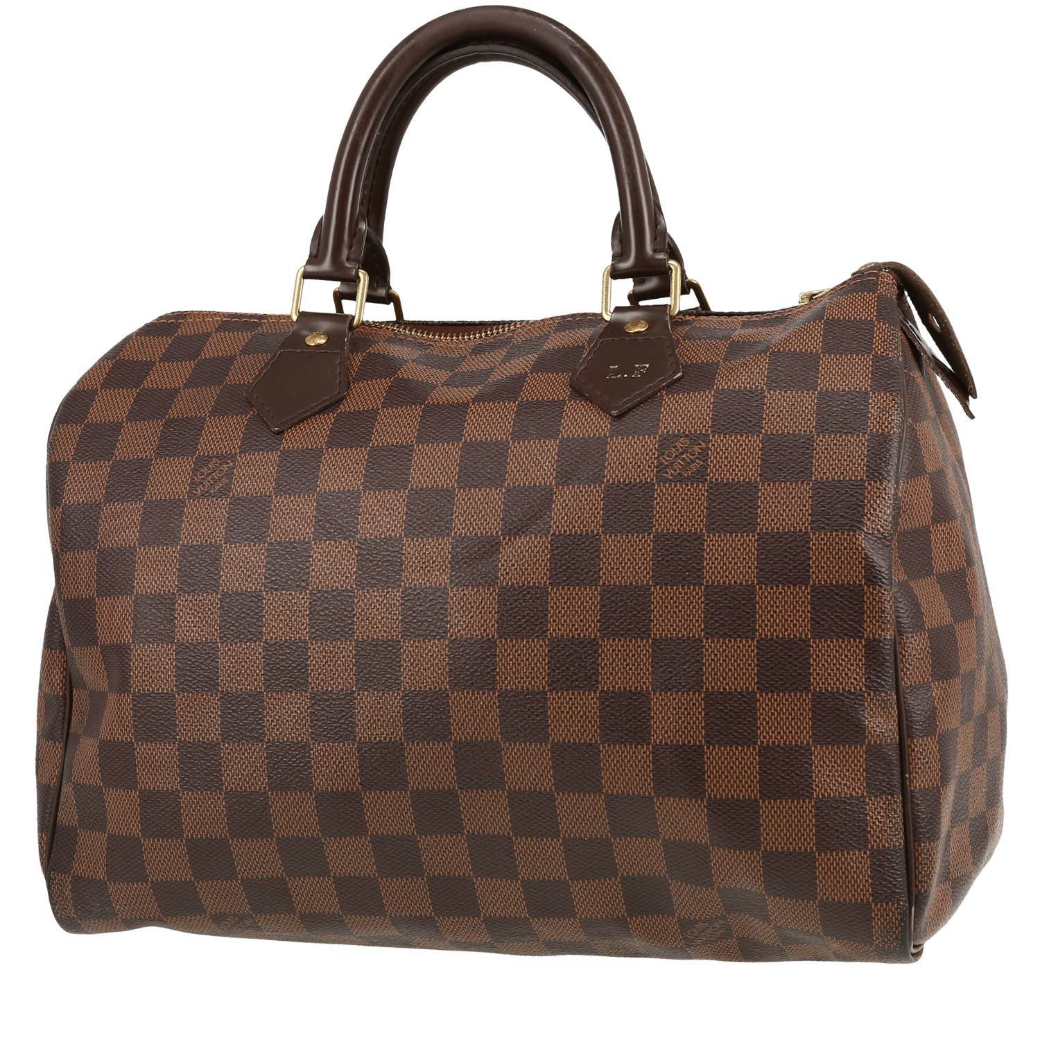 Sac à main Louis Vuitton Speedy 30 en toile damier ébène et cuir