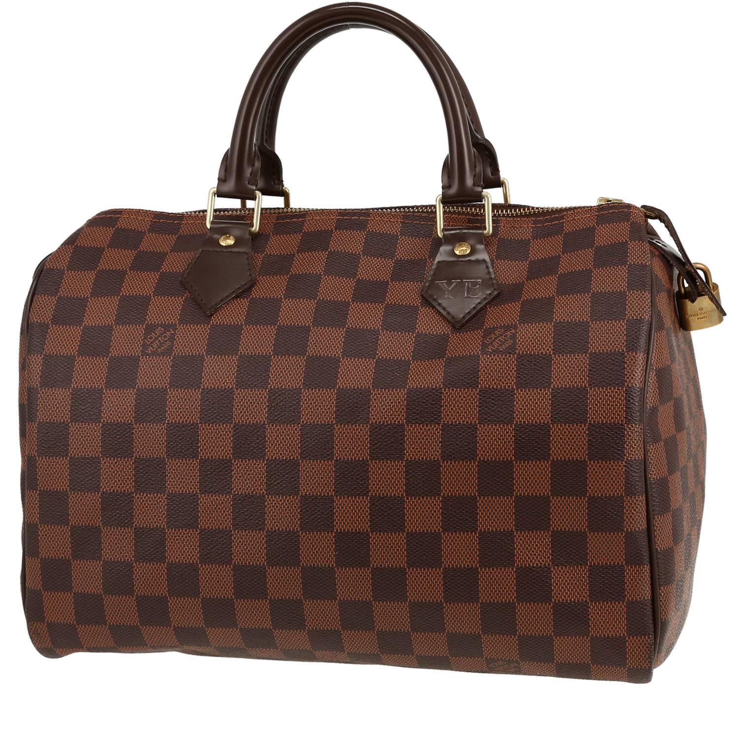 Sac à main Louis Vuitton Speedy 30 en toile damier ébène et cuir
