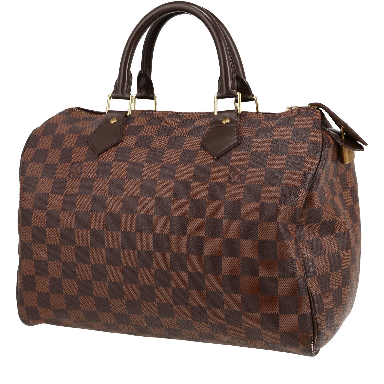 Sac à main Louis Vuitton Speedy 30 en toile damier ébène et cuir