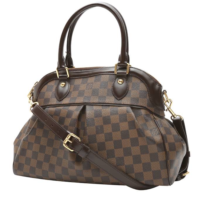 Sac à main Louis Vuitton Trevi en toile damier ébène et cuir