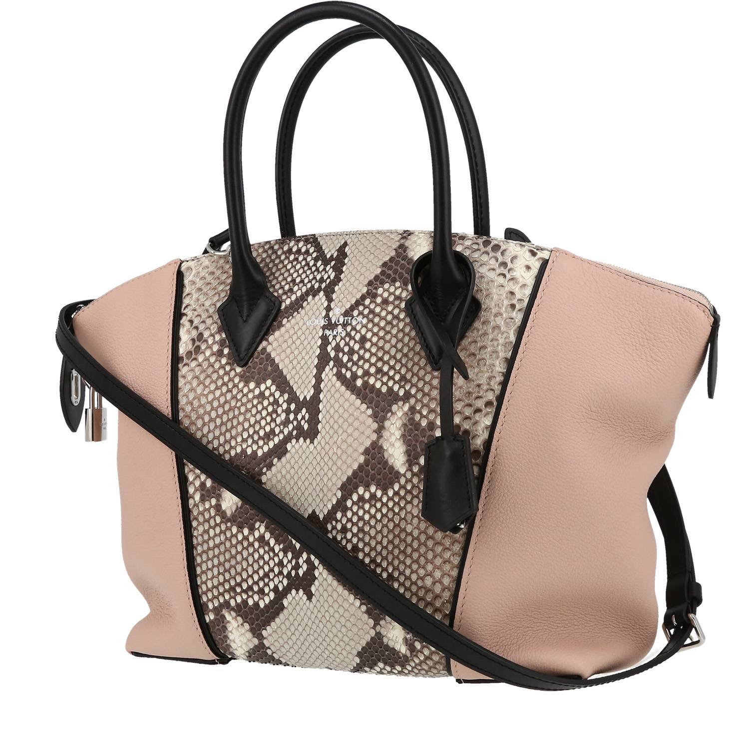 Sac à main Louis Vuitton Lockit en cuir rose et python