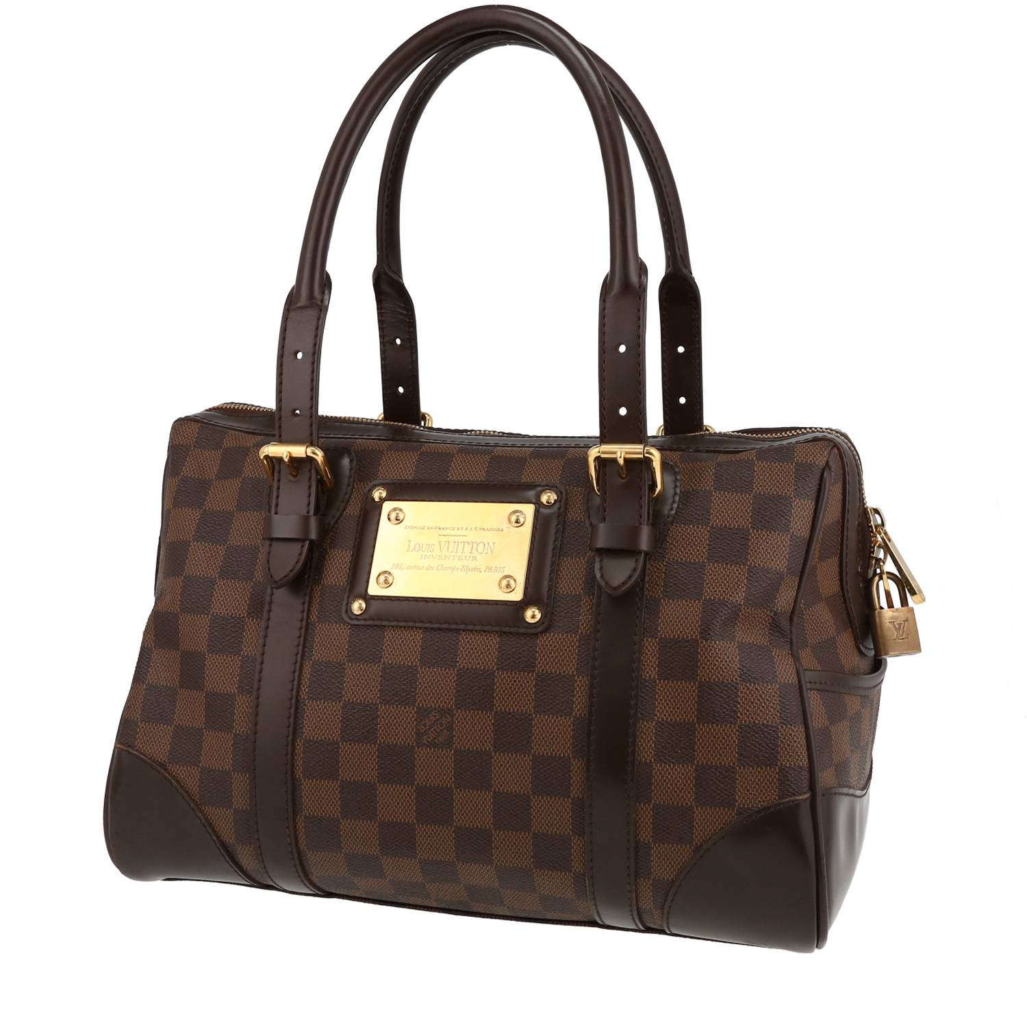 Sac à main Louis Vuitton Berkeley en toile damier ébène et cuir