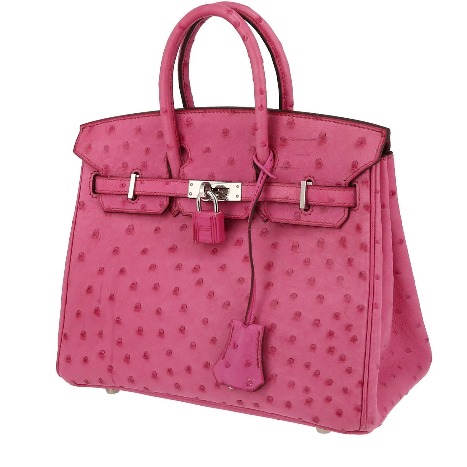 Hermès Birkin 25 cm en autruche rose – 2005