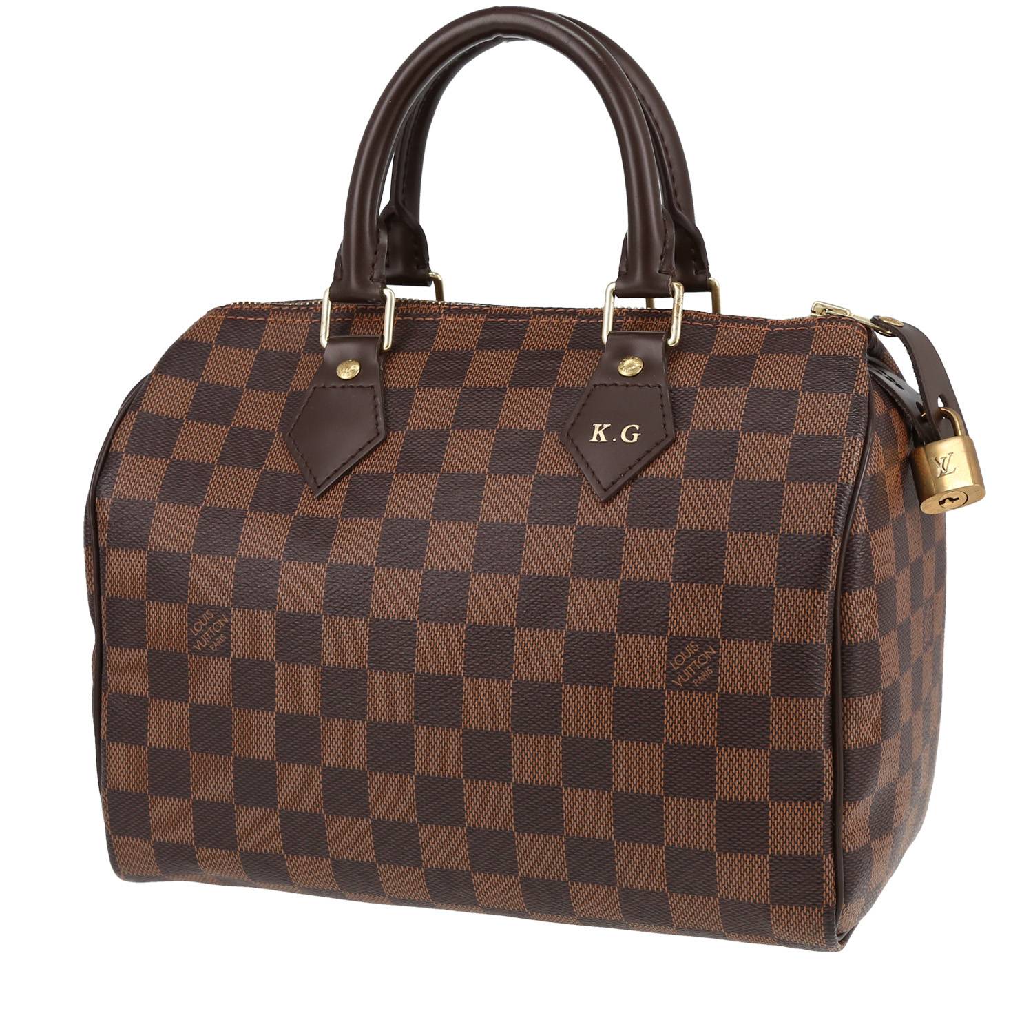 Sac à main Louis Vuitton Speedy 25 en toile damier ébène et cuir