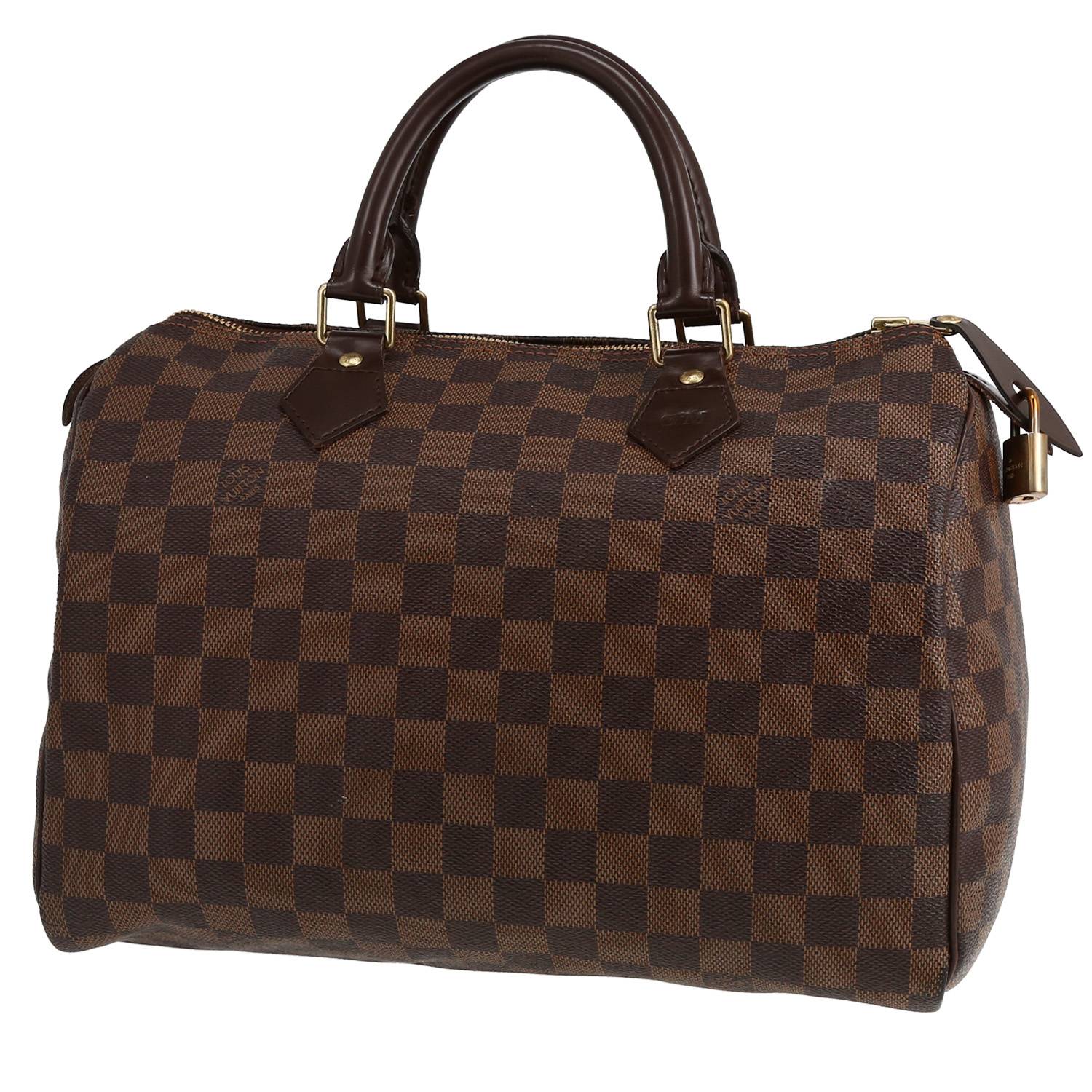 Sac à main Louis Vuitton Speedy 30 en toile damier ébène et cuir