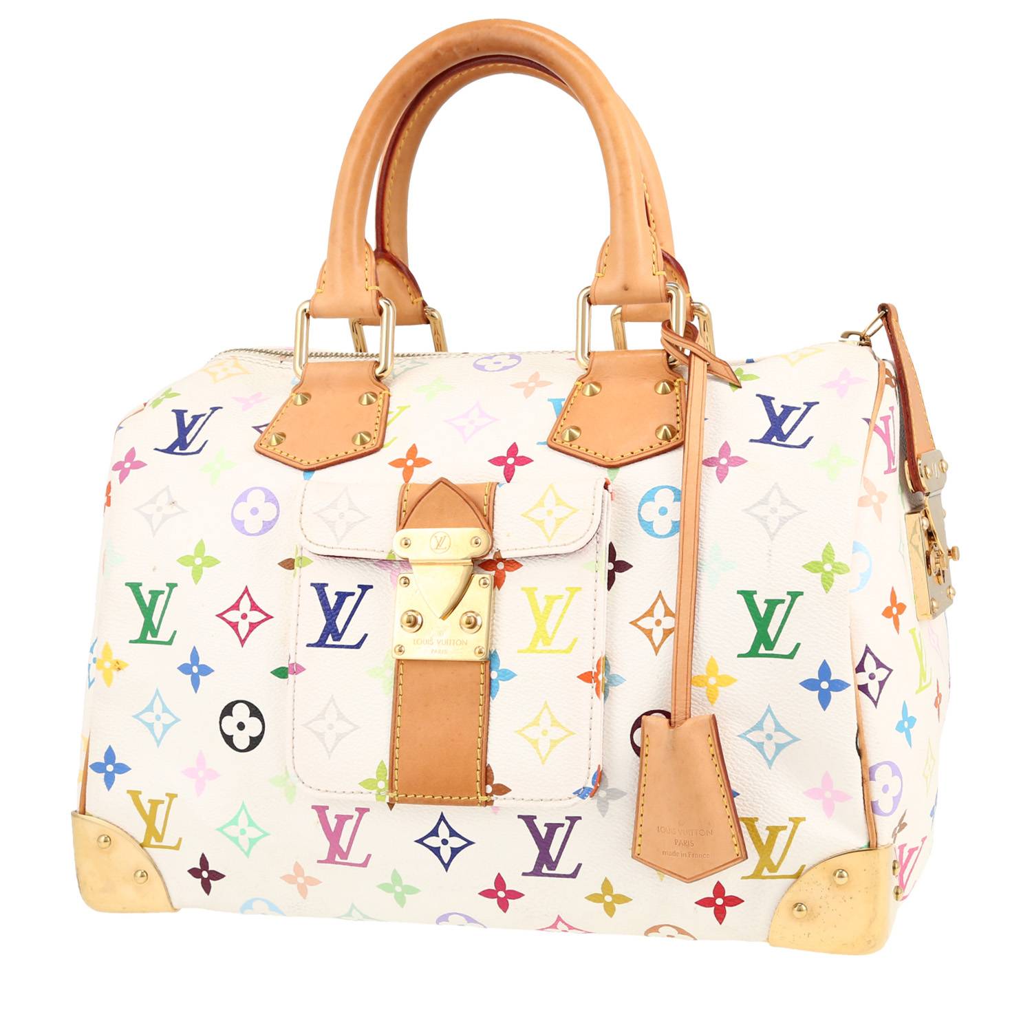 Sac à main Louis Vuitton Speedy 30 en toile monogram blanche et