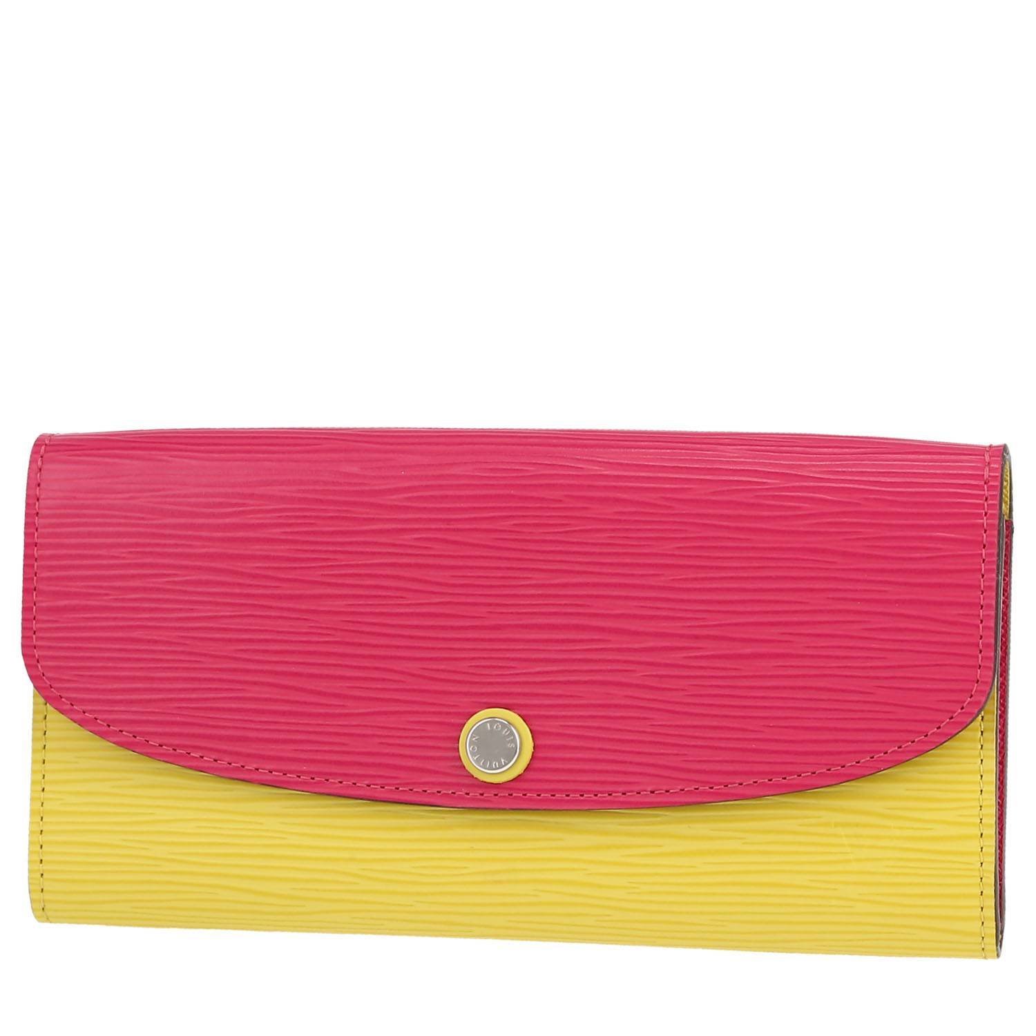 Portefeuille Louis Vuitton en cuir épi rose et jaune
