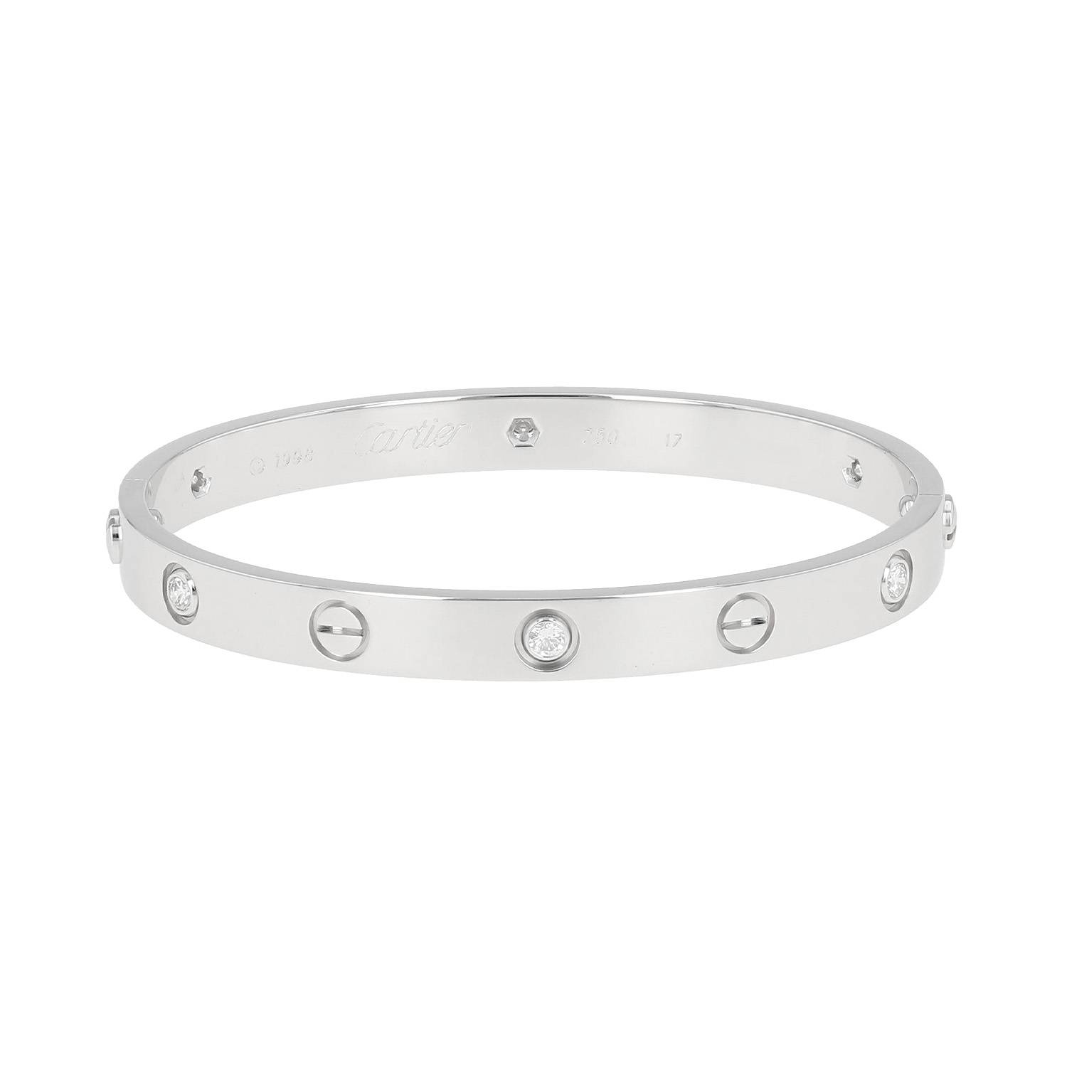 Bracelet Cartier Love 6 diamants en or blanc et diamants, taille 17