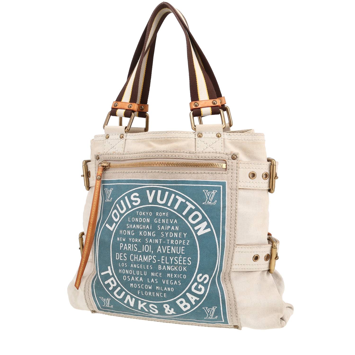 Sac à main Louis Vuitton en toile beige et bleue