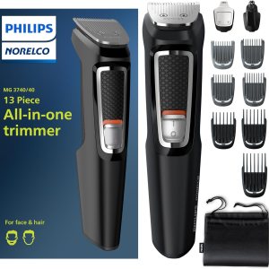 Norelco Philips Multi Groomer All-in-One Trimmer Series 3000-13 Piece Mens Grooming Kit for Beard, Face, Nose, Ear Hair Trimmer and Hair Clipper – NO Blade Oil Needed, MG3740/40 Norelco Philips Multi Groomer All-in-One Trimmer Series 3000-13 Piece Mens Grooming Kit for Beard, Face, Nose, Ear Hair Trimmer and Hair Clipper – NO Blade Oil Needed, MG3740/40