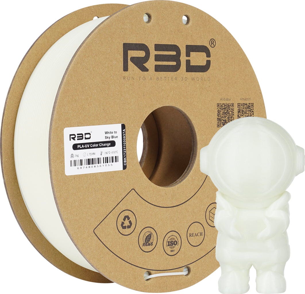 R3D – PLA UV Farbwechsel Weiß zu Himmelblau – 1,75 mm – 1 kg