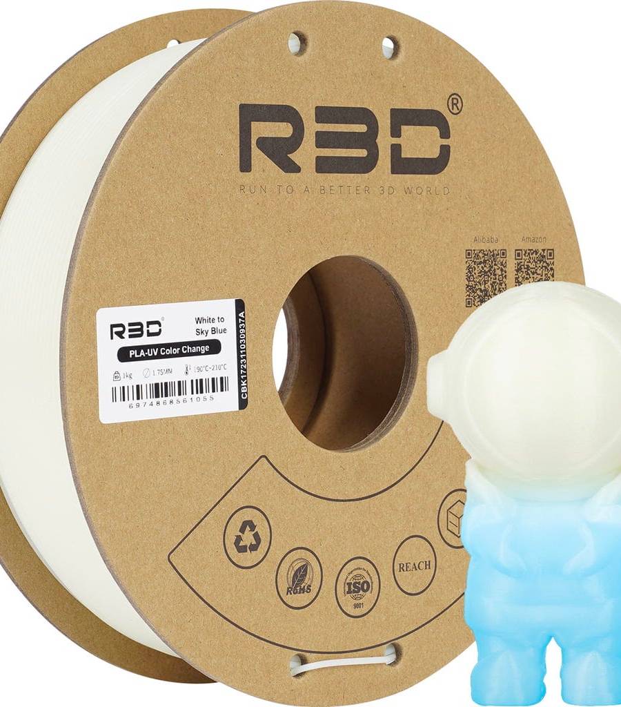R3D – PLA UV Farbwechsel Weiß zu Himmelblau – 1,75 mm – 1 kg