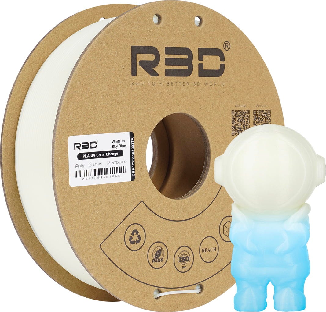 R3D – PLA UV Farbwechsel Weiß zu Himmelblau – 1,75 mm – 1 kg