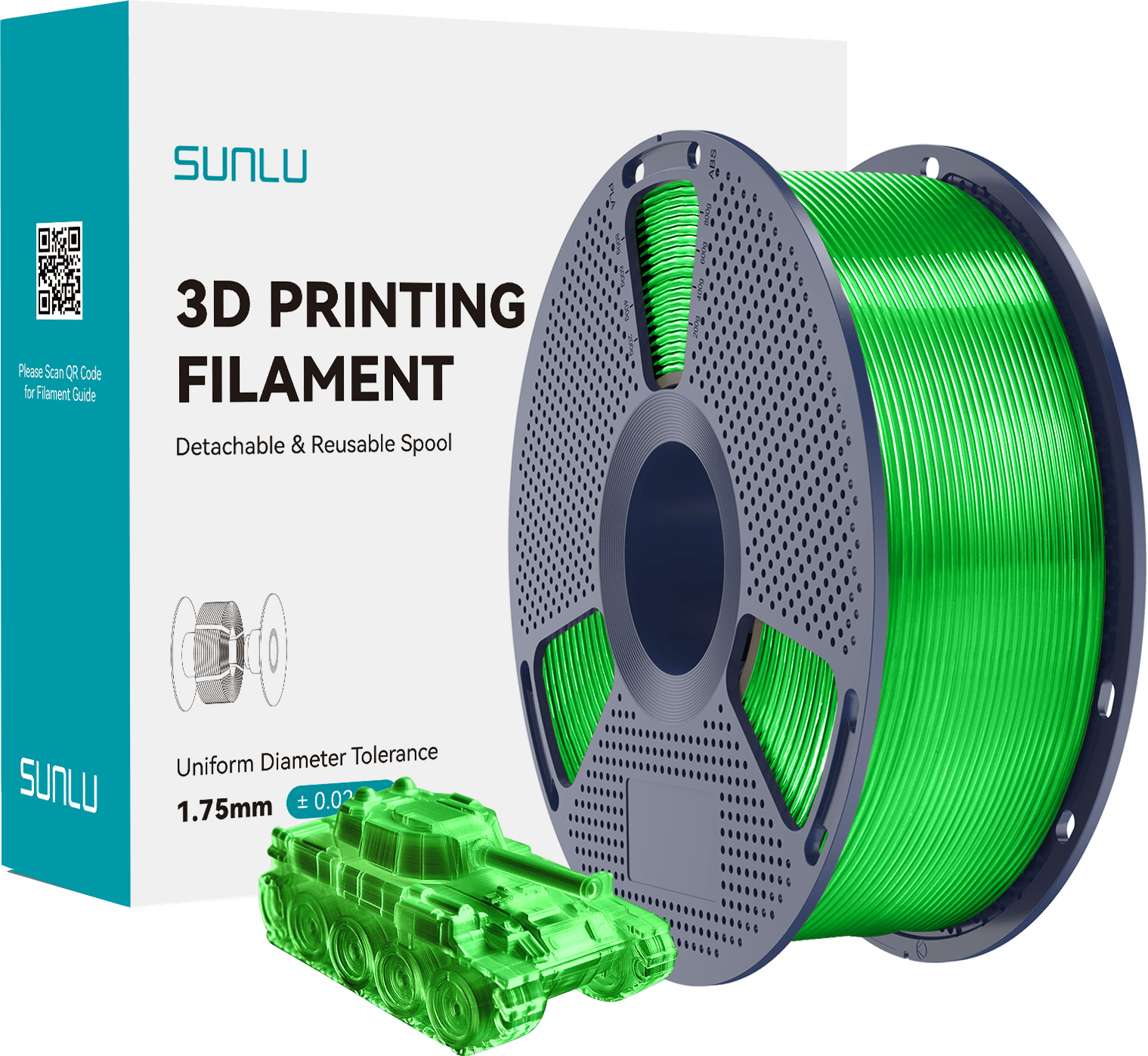 SUNLU – PLA Transparent Grün – 1,75 mm – 1,0 kg
