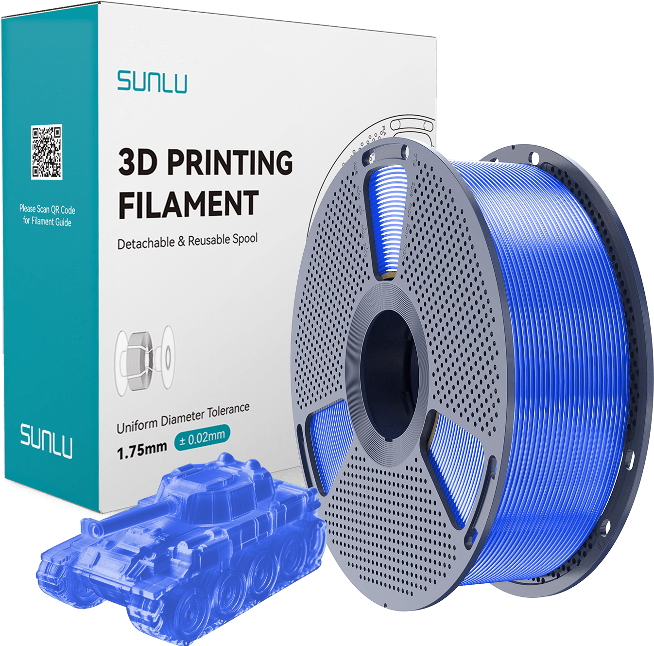 SUNLU – PLA Transparent Blue – 1,75 mm – 1,0 kg