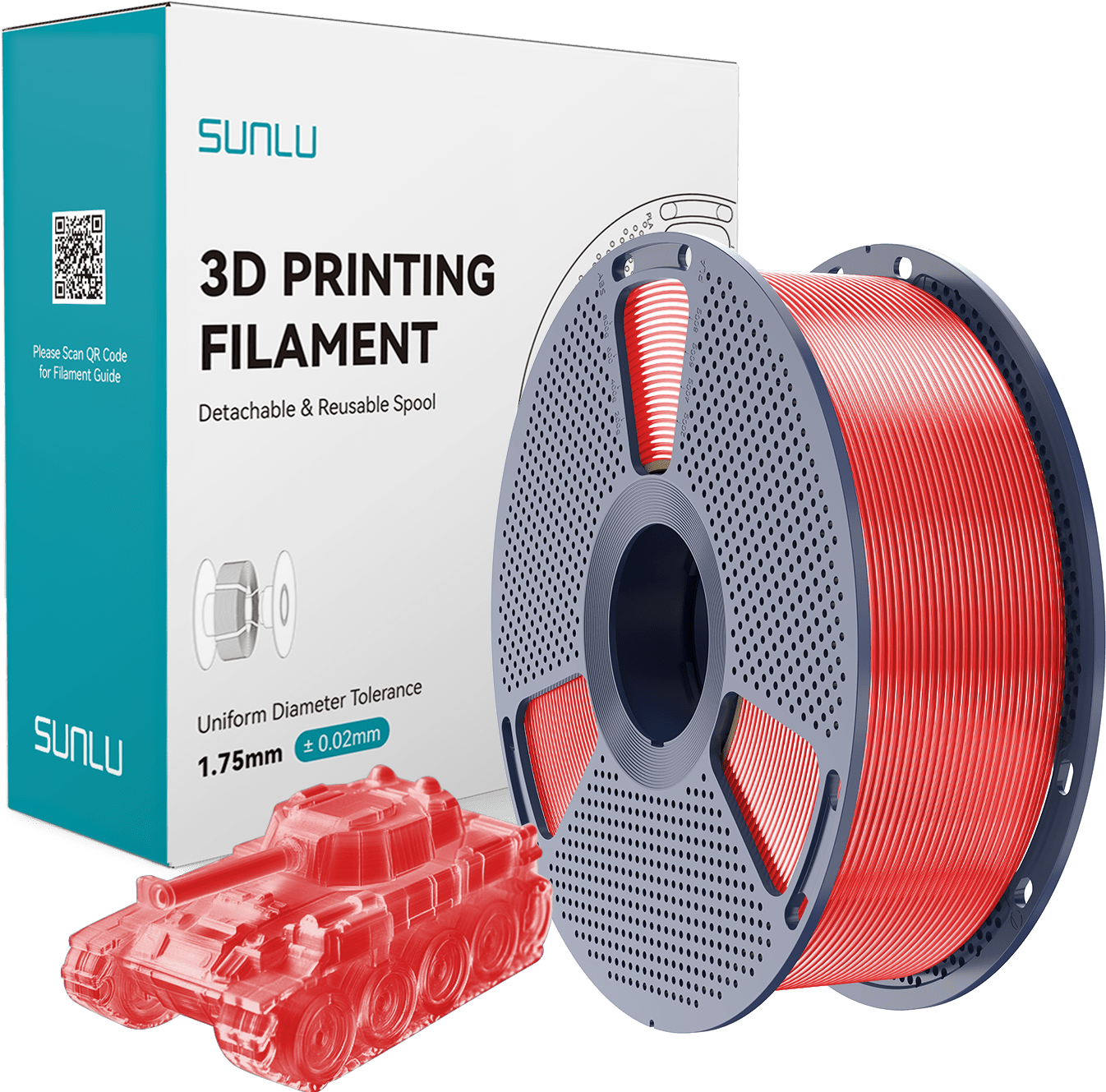 SUNLU – PLA Transparent Red – 1,75 mm – 1.0 kg