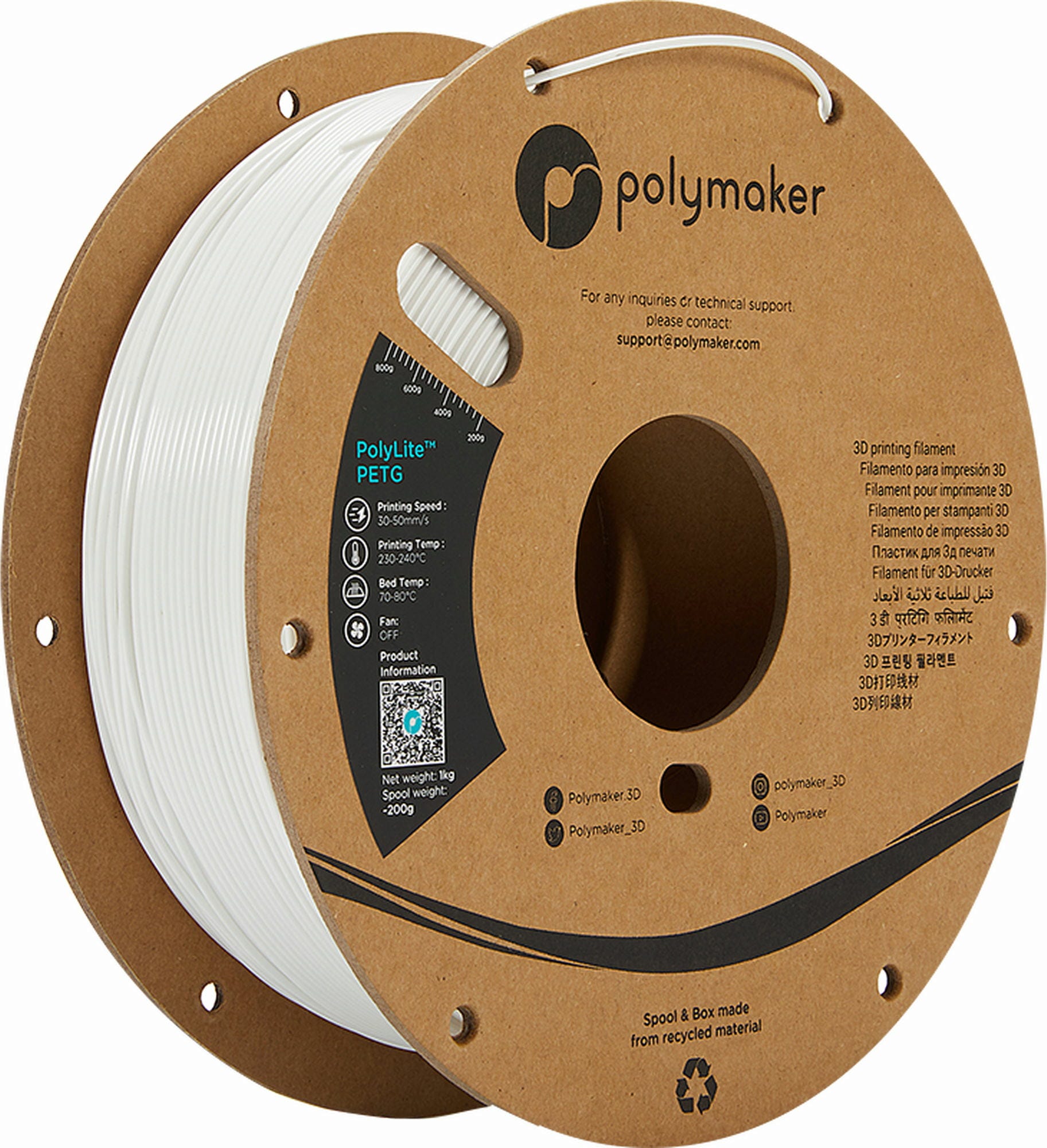 Polymaker – PolyLite PETG Weiß – 1,75 mm – 1 kg