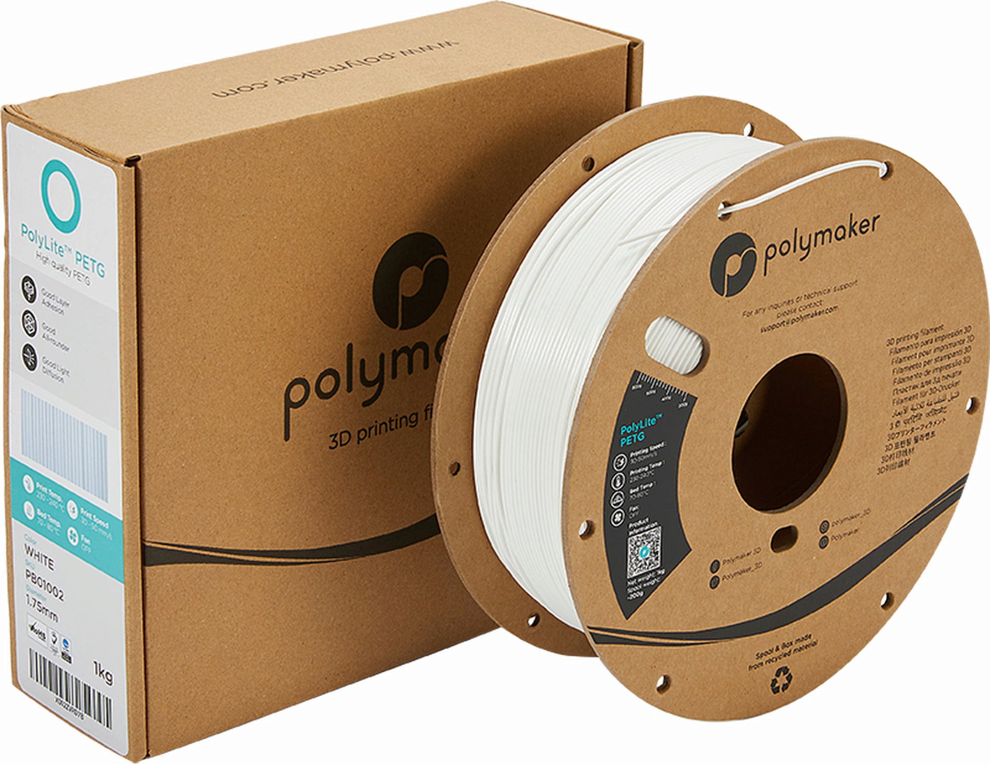 Polymaker – PolyLite PETG Weiß – 1,75 mm – 1 kg