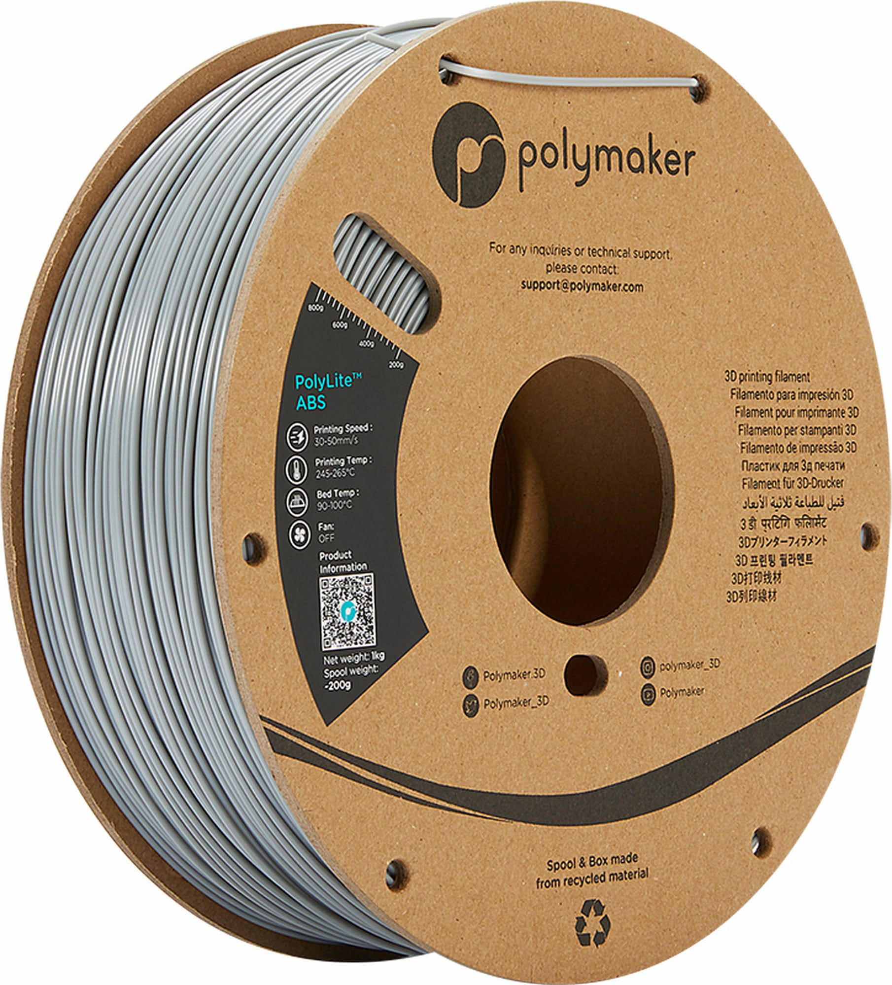 Polymaker – PolyLite ABS Grau – 1,75 mm – 3,0 kg