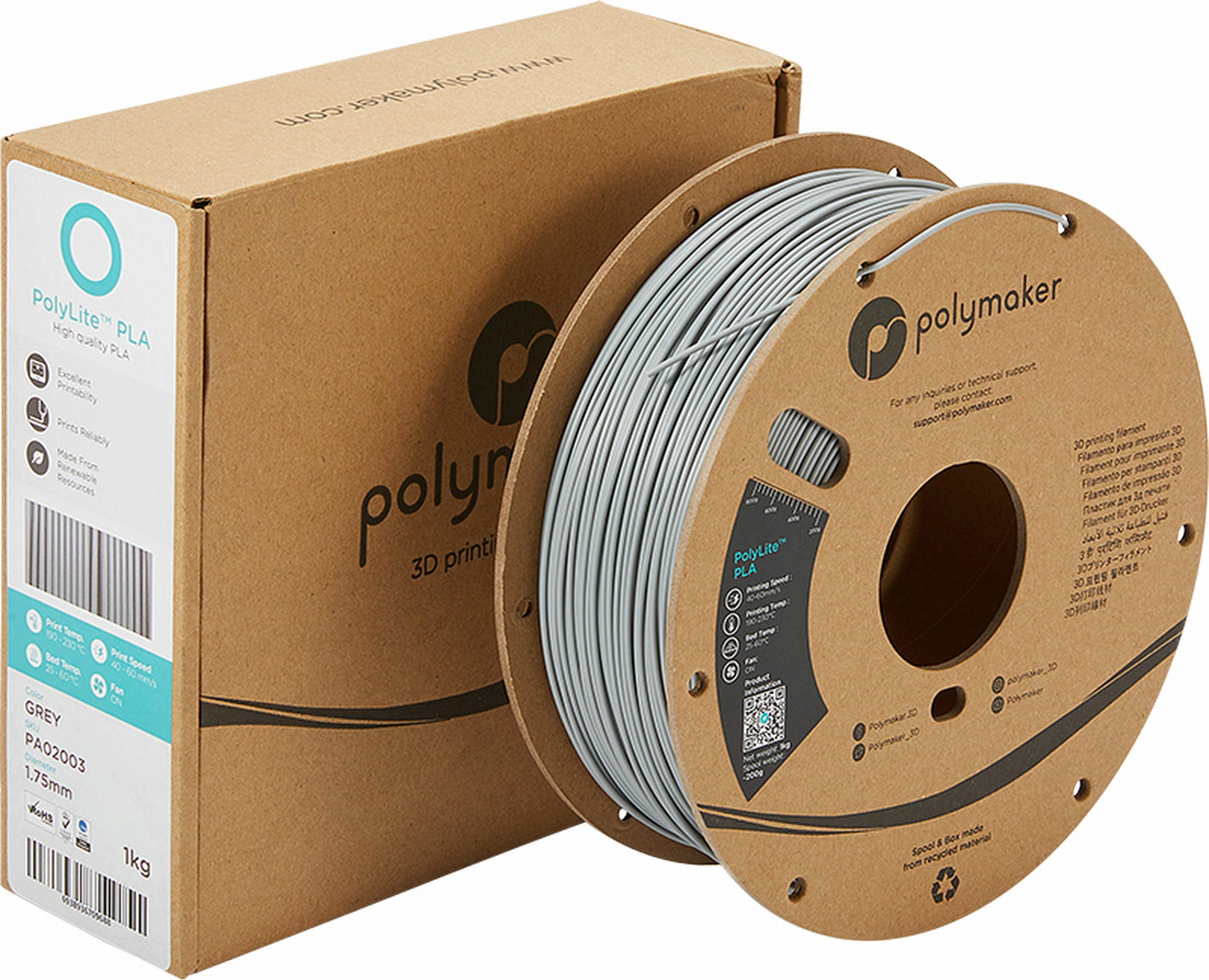 Polymaker – PolyLite PLA Grau – 1,75 mm – 1.0 kg