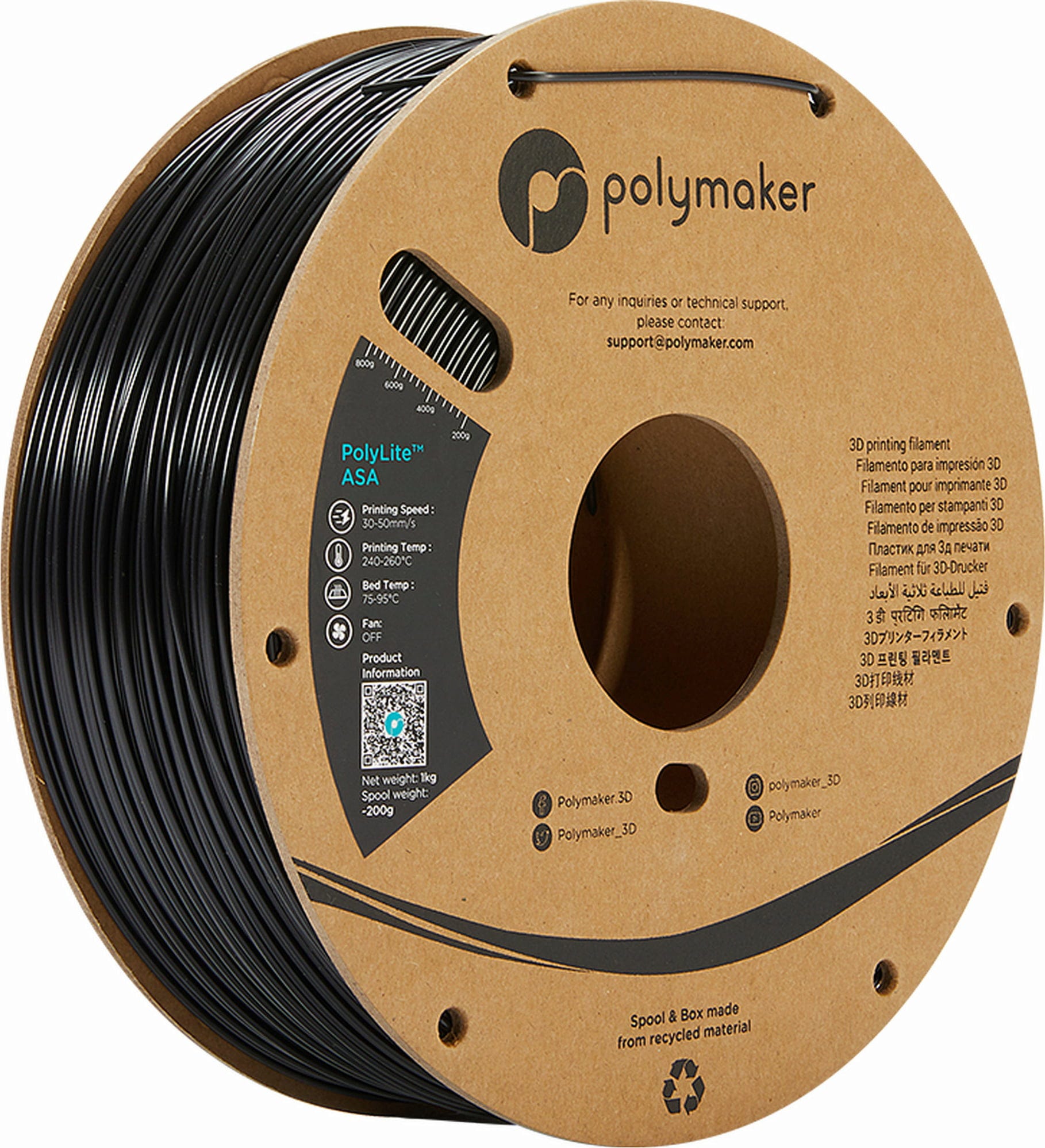 Polymaker – PolyLite ASA Schwarz – 1,75 mm – 1,0 kg
