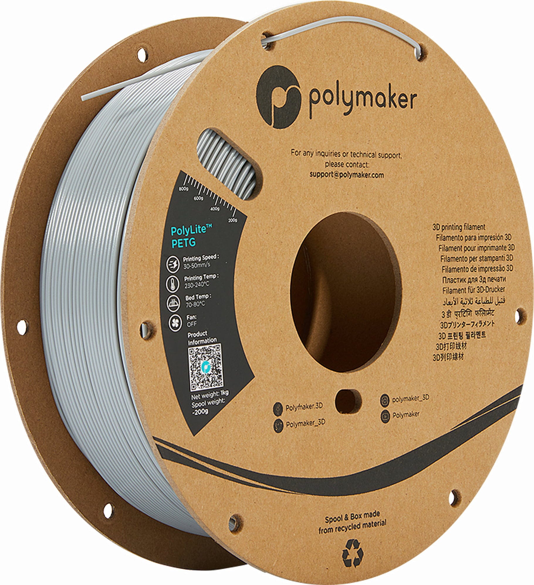 Polymaker – PolyLite PETG Grau – 1,75 mm – 3,0 kg