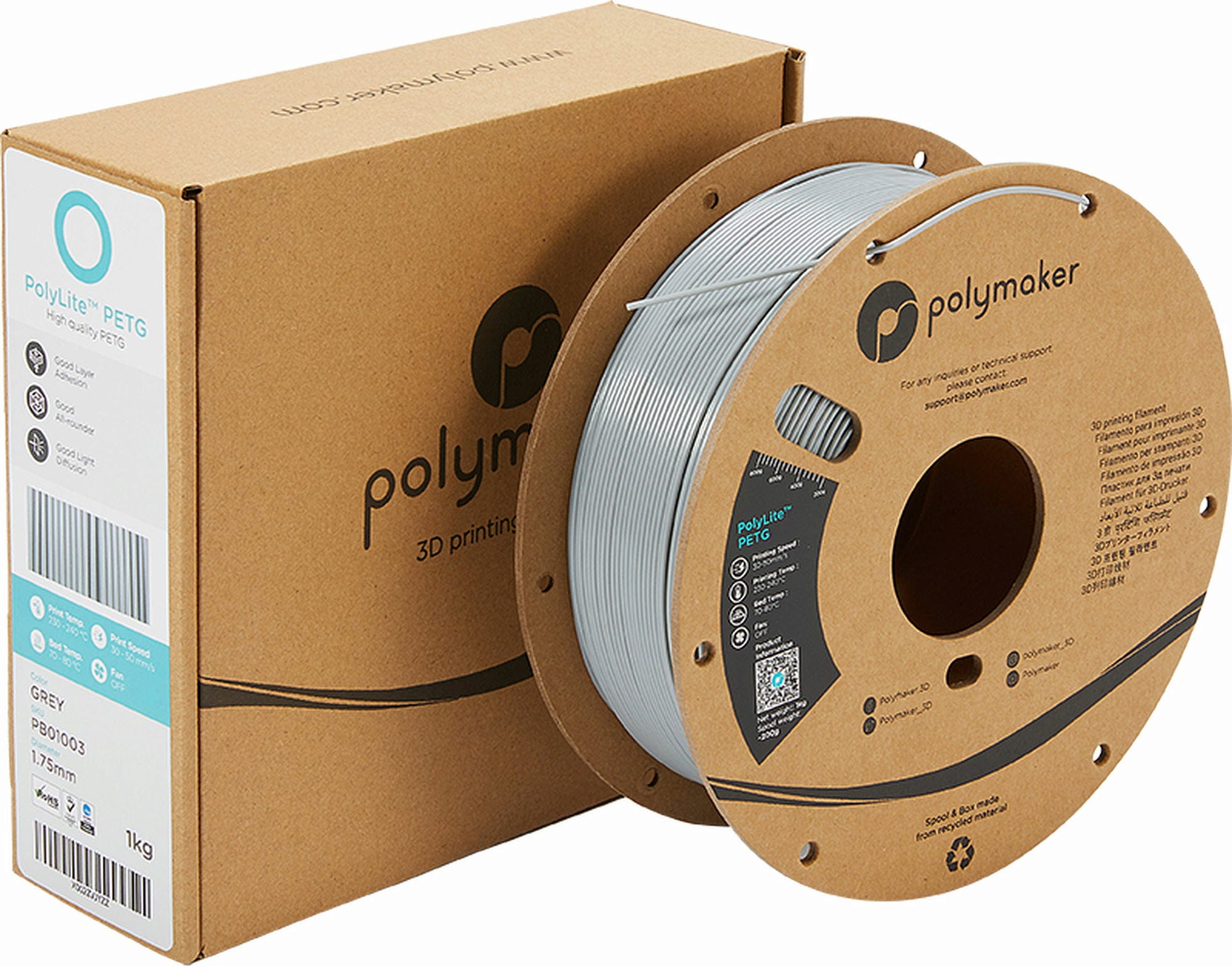 Polymaker – PolyLite PETG Grau – 1,75 mm – 3,0 kg