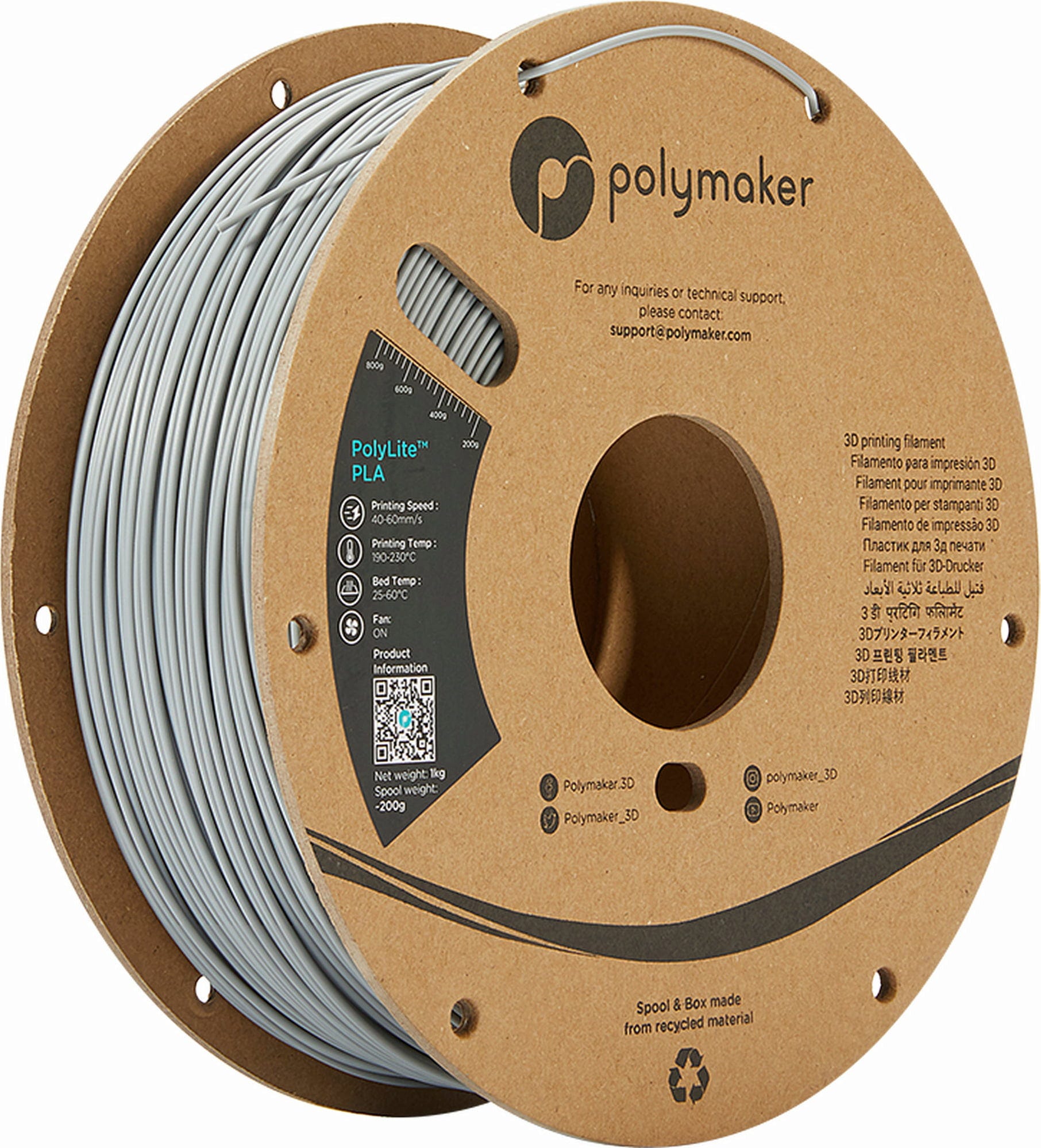 Polymaker – PolyLite PLA Grau – 1,75 mm – 1.0 kg