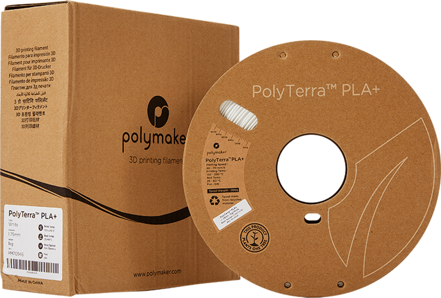 Polymaker – PolyTerra PLA+ Weiß – 1,75 mm – 1,0 kg