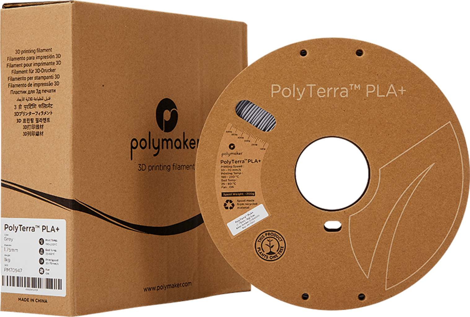 Polymaker – PolyTerra PLA+ Grey – 1,75 mm – 1,0 kg