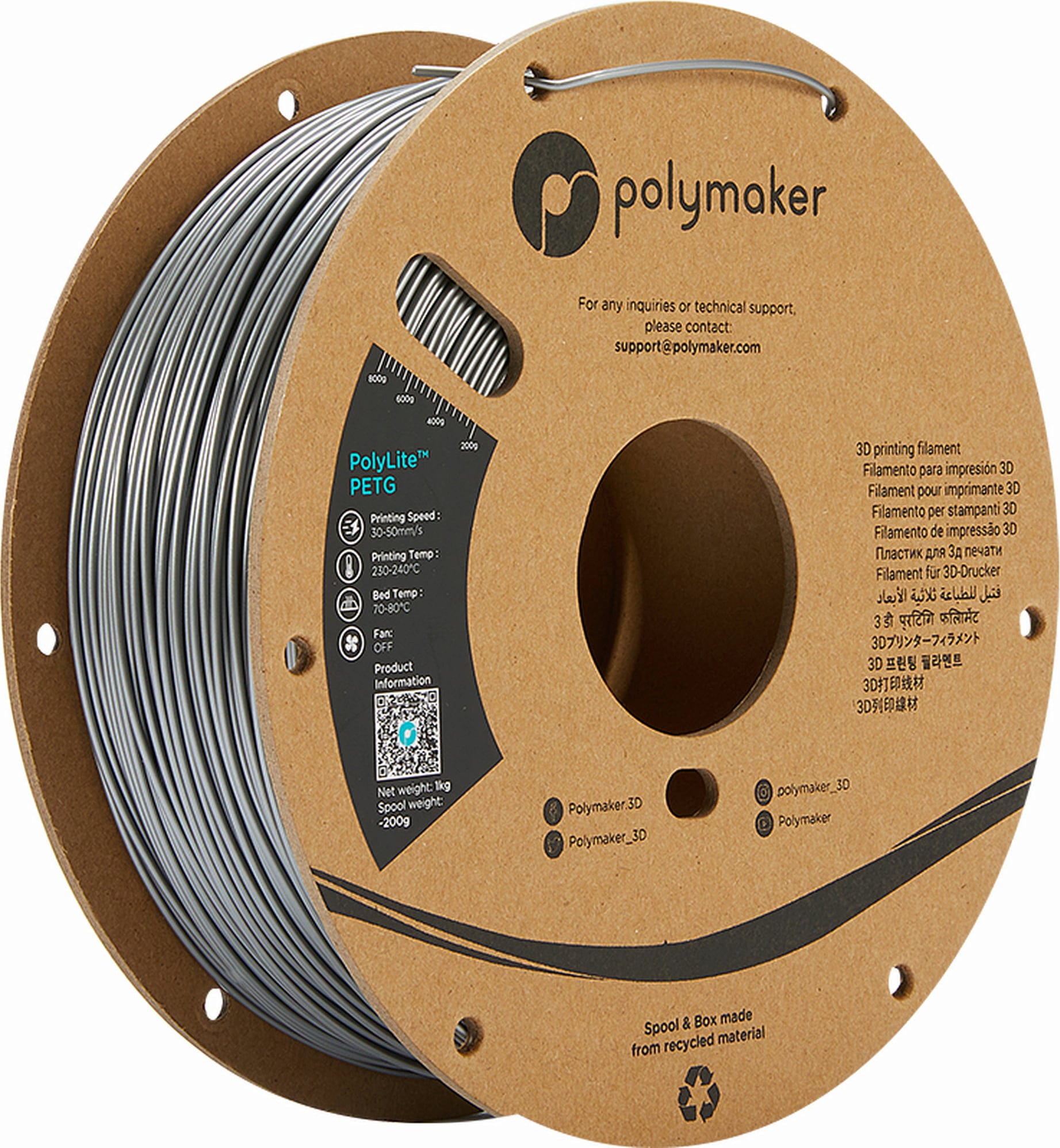 Polymaker – PolyLite PETG Silver – 1,75 mm – 1,0 kg