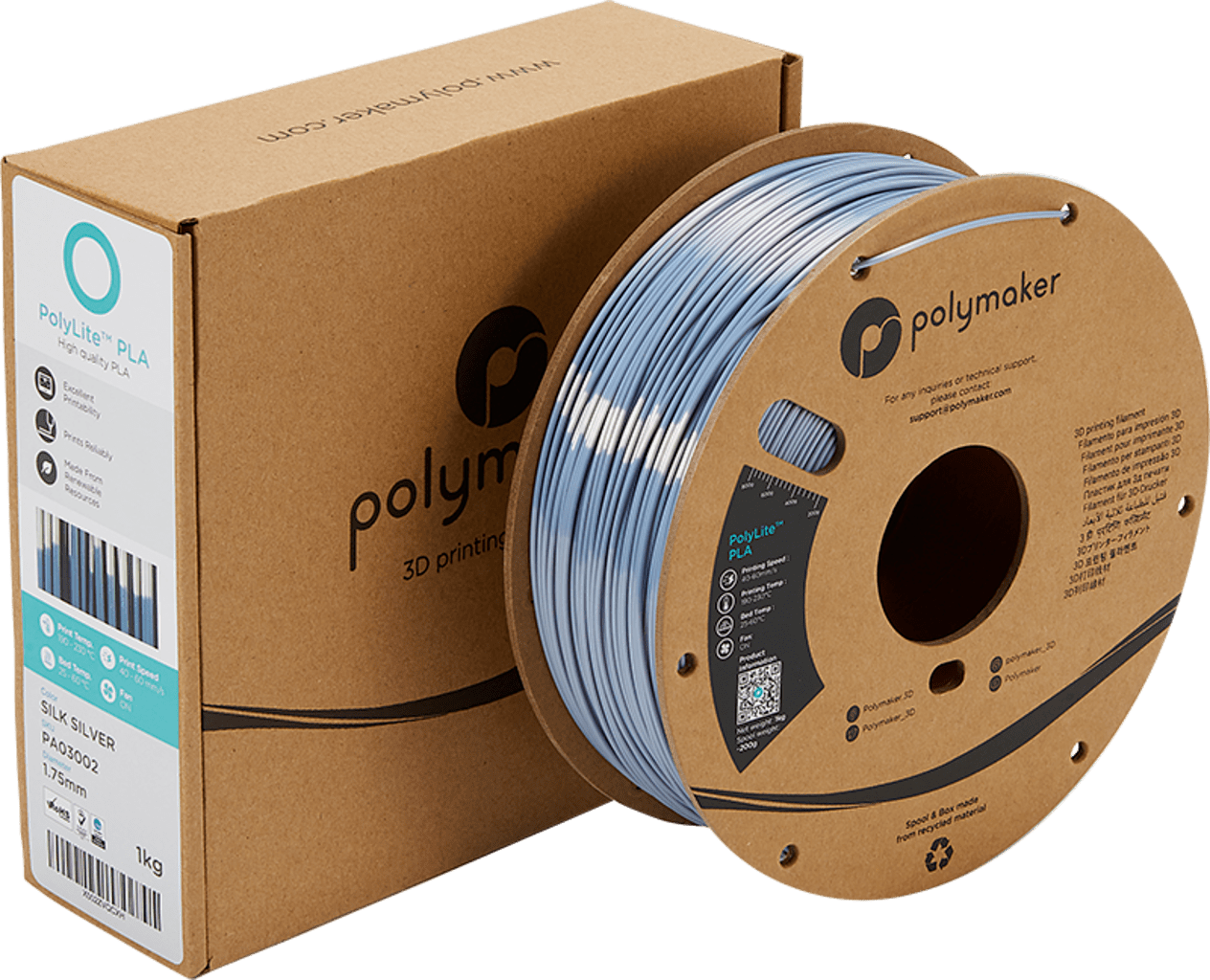 Polymaker – Silk PLA Silber – 1,75 mm – 1 kg