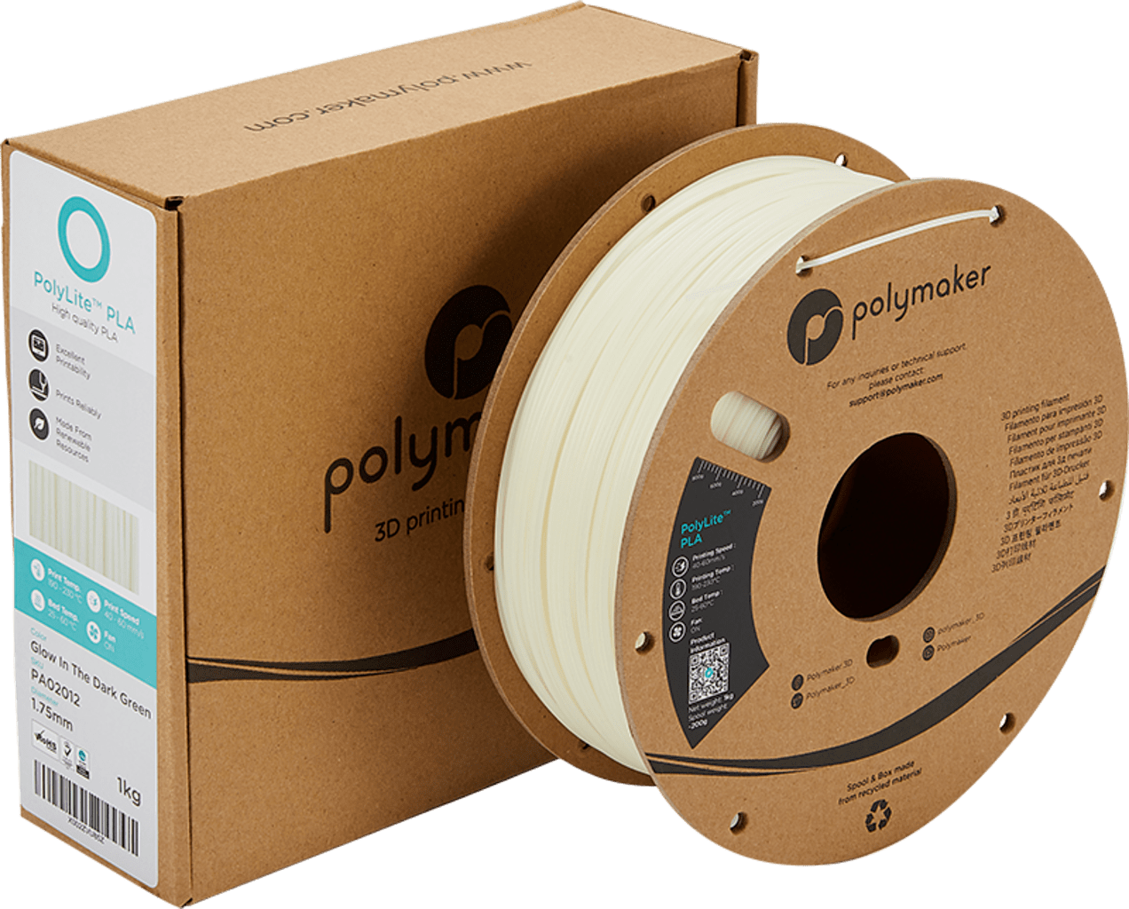 Polymaker – PolyLite PLA Glow in the Dark Grün – 1,75 mm – 1,0 kg