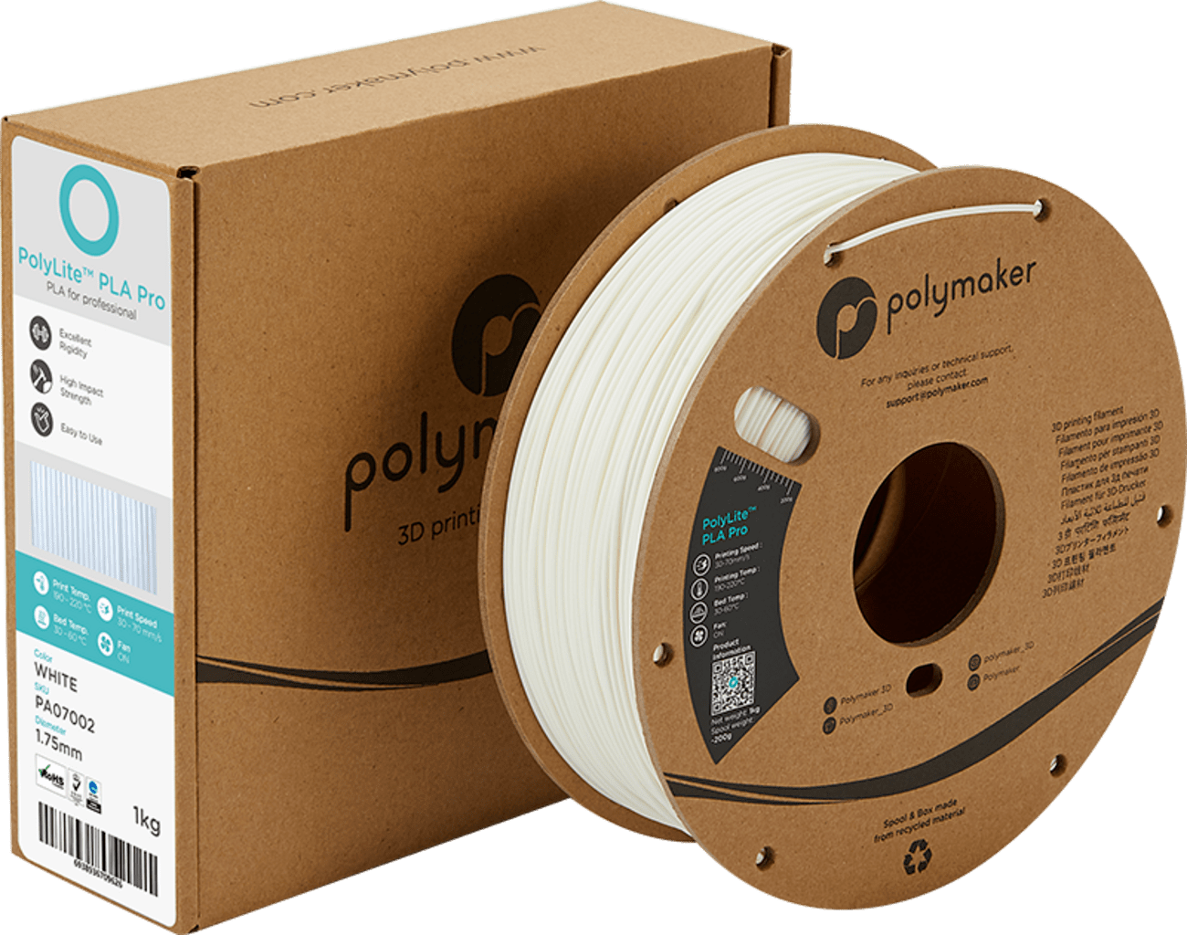 Polymaker – PolyLite PLA PRO White – 1,75 mm – 1 kg