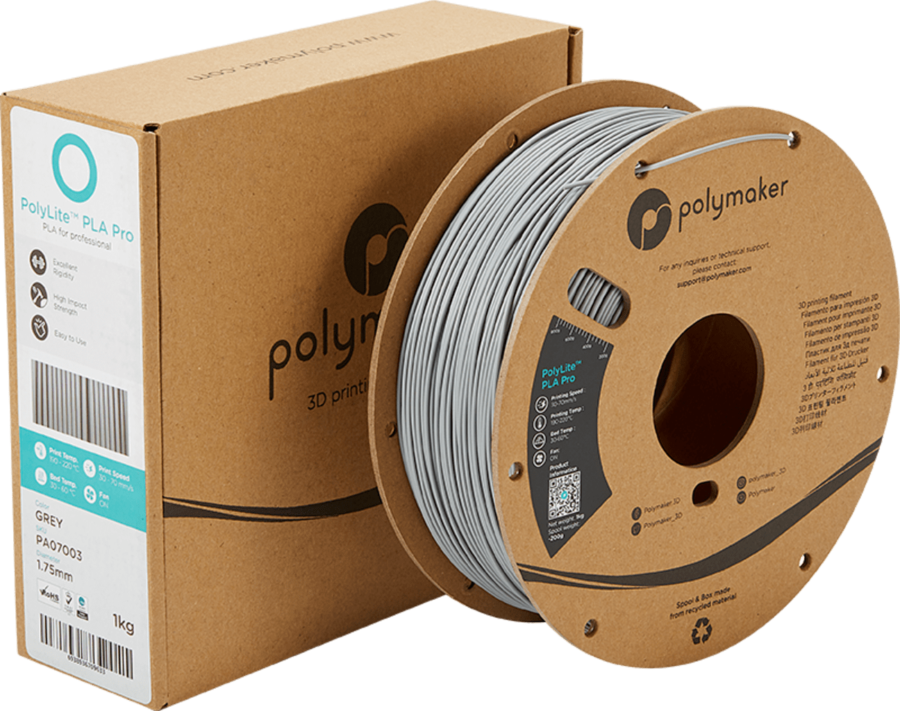 Polymaker – PolyLite PLA PRO Grey – 1,75 mm – 1.0 kg