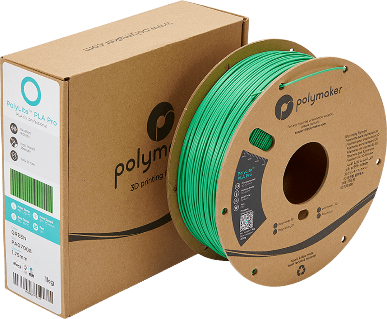 Polymaker – PolyLite PLA PRO Green – 1,75 mm – 1,0 kg