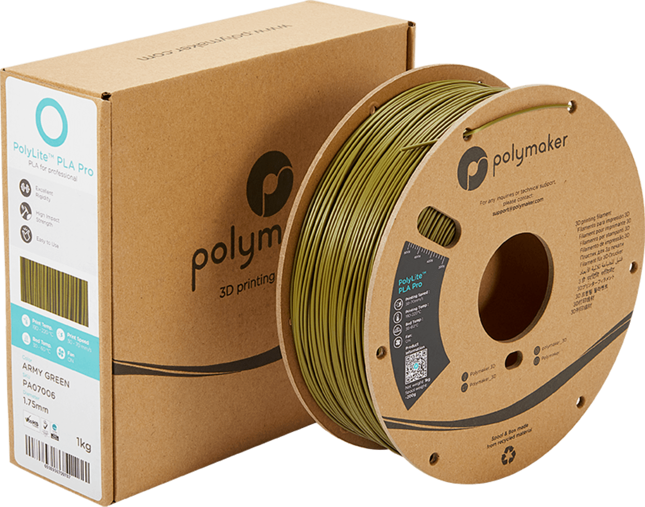 Polymaker – PolyLite PLA PRO Army Green – 1,75 mm – 1 kg