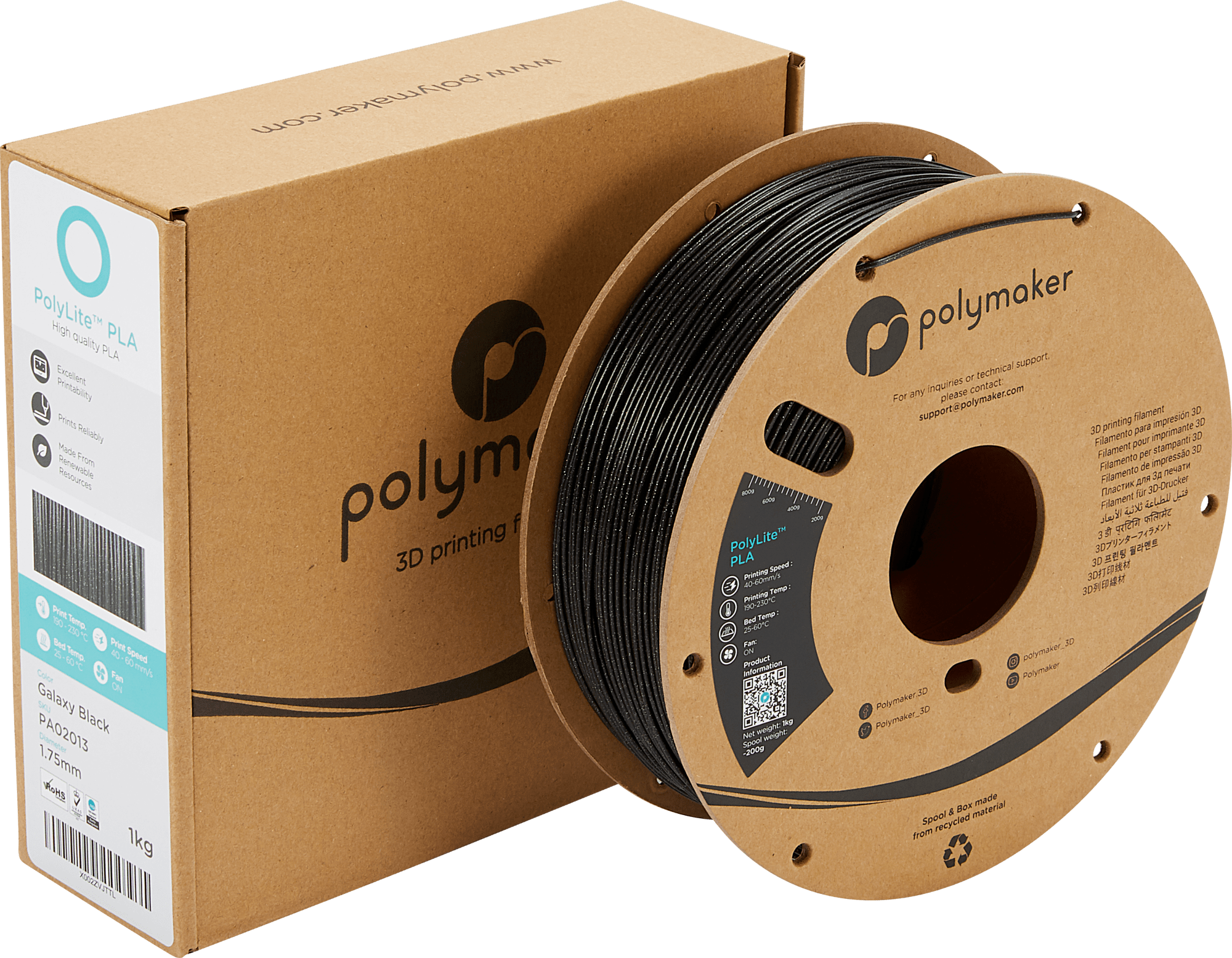 Polymaker – PolyLite PLA Galaxy Black – 1,75 mm – 1,0 kg