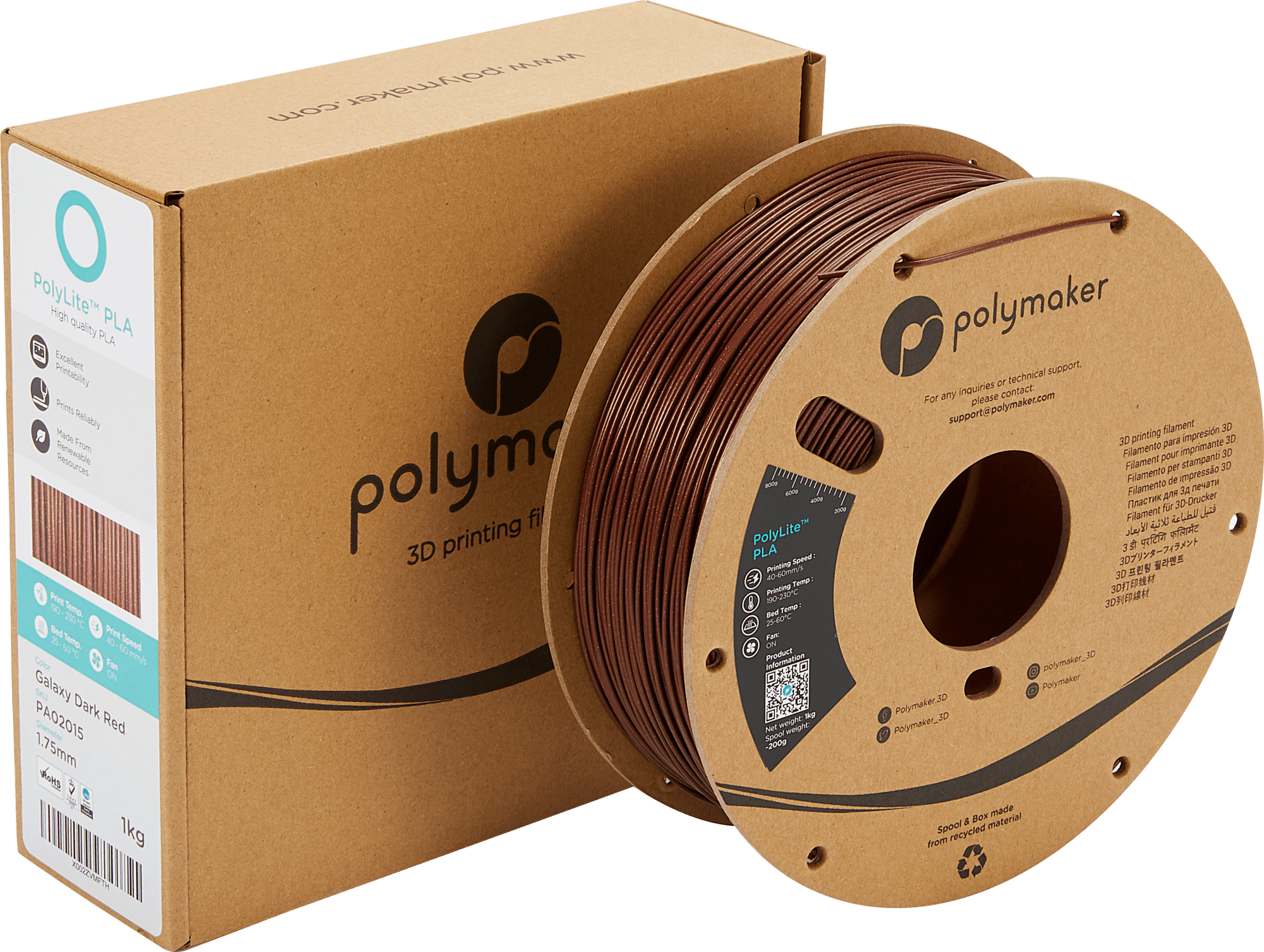 Polymaker – PolyLite PLA Galaxy Dark Red – 1,75 mm – 1 kg