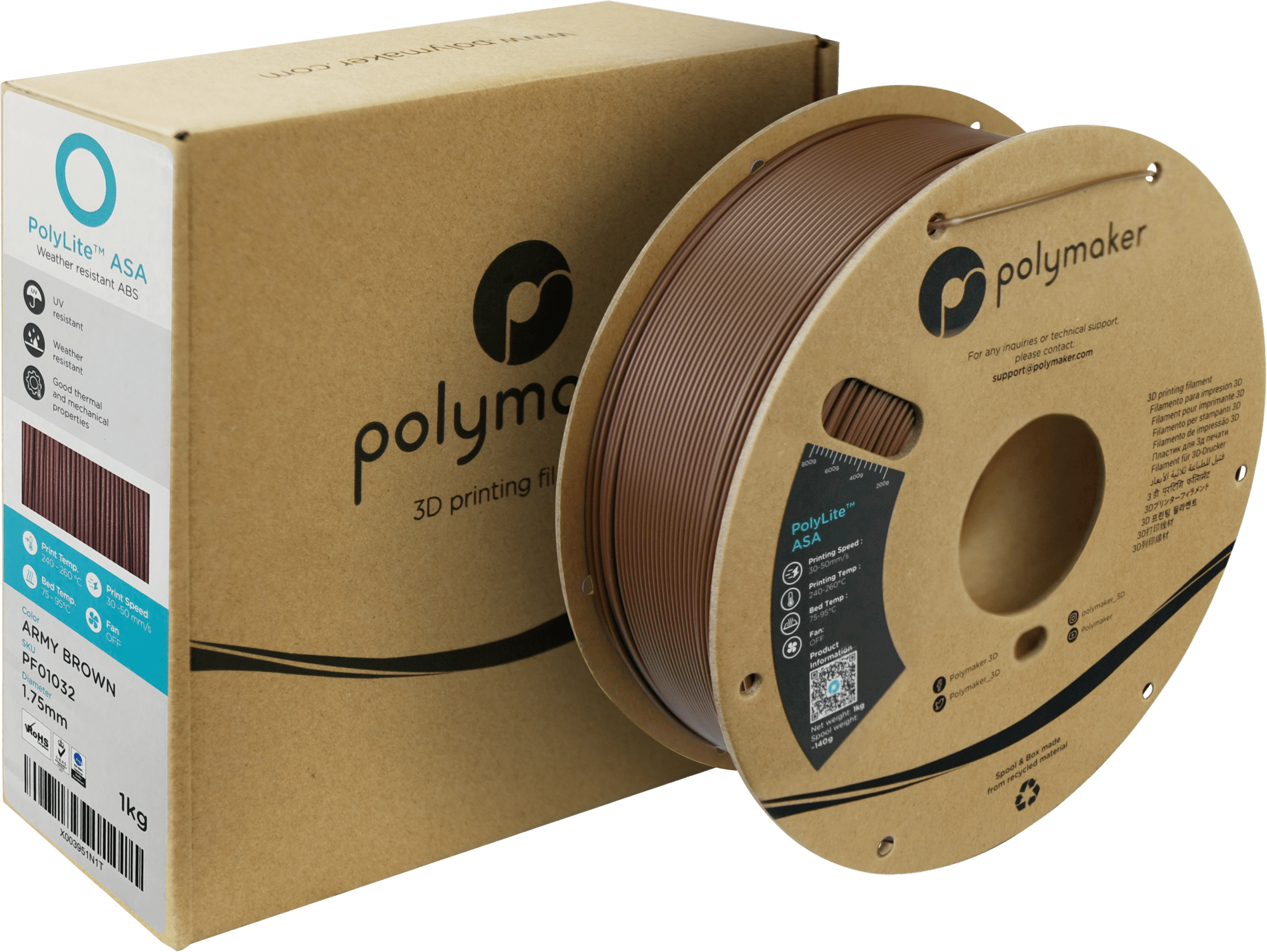 Polymaker – PolyLite ASA Army Brown – 1,75 mm – 1,0 kg